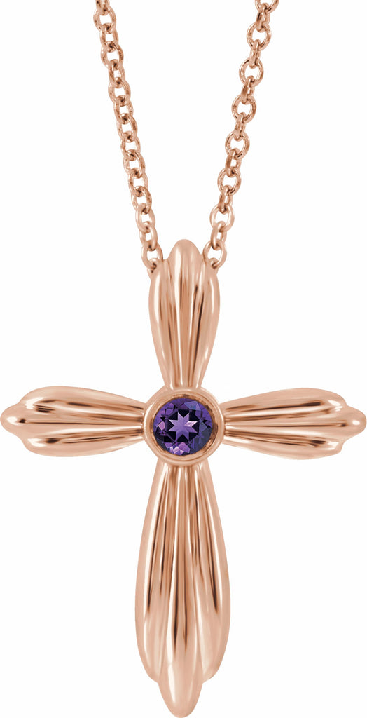 14k rose amethyst cross 16-18" necklace