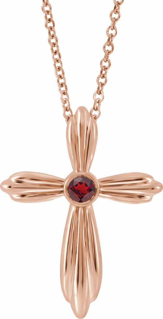 14k rose mozambique garnet cross 16-18" necklace      