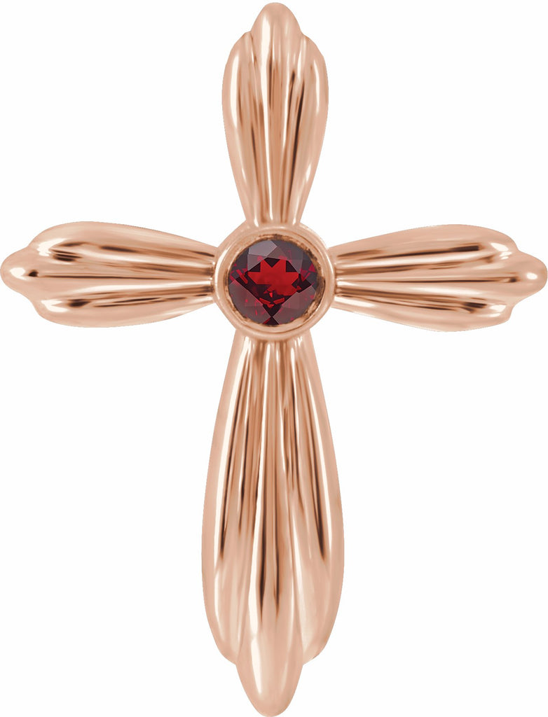 14k rose mozambique garnet cross pendant   