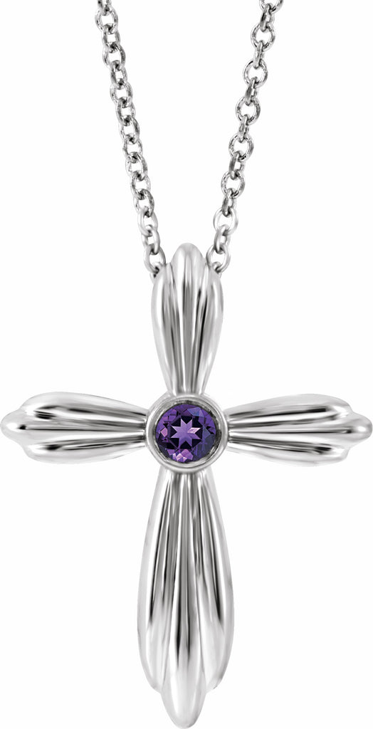 14k white amethyst cross 16-18" necklace