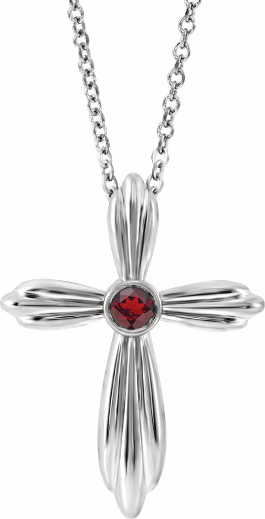 14k white mozambique garnet cross 16-18" necklace