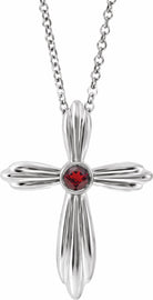 sterling silver mozambique garnet cross 16-18"  necklace      