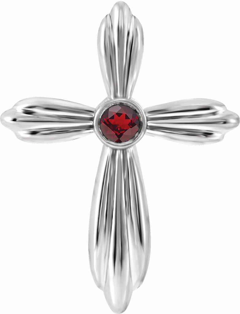 14k white mozambique garnet cross pendant   