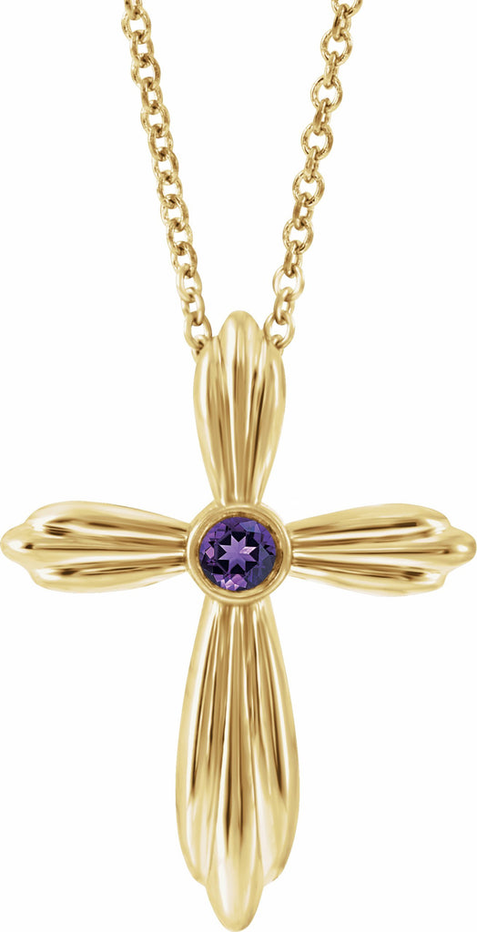 14k yellow amethyst cross 16-18" necklace