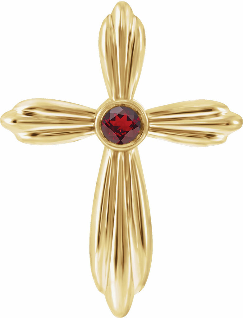 14k yellow mozambique garnet cross pendant   