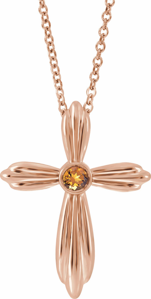 14k rose citrine cross 16-18" necklace