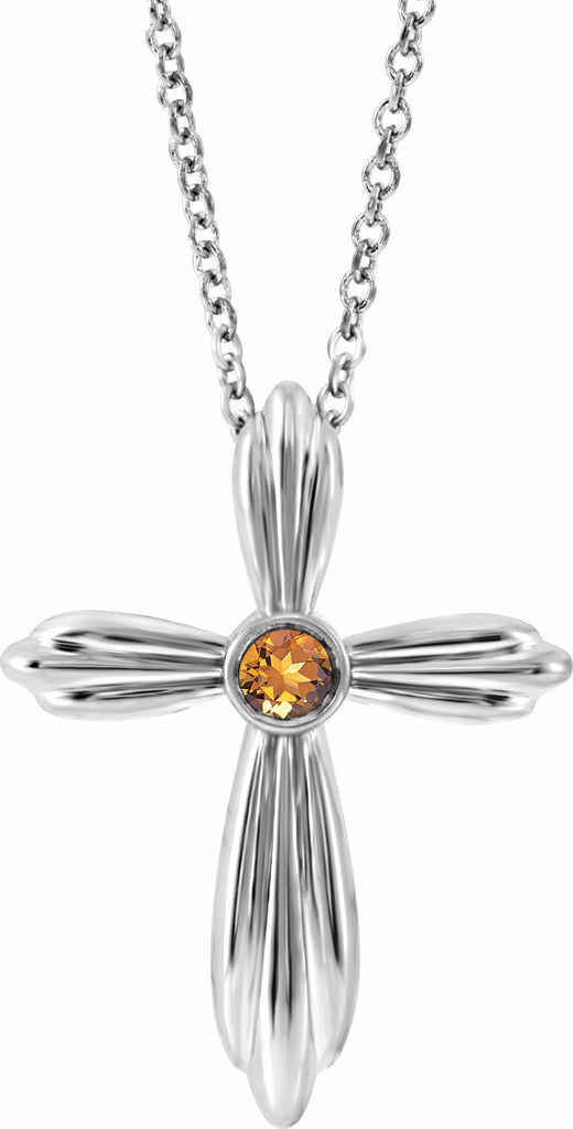 14k white citrine cross 16-18" necklace