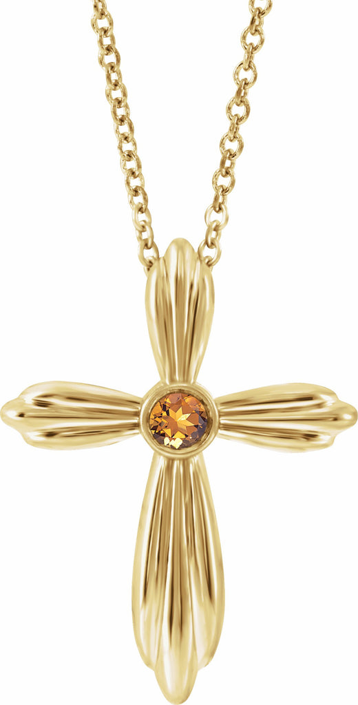 14k yellow citrine cross 16-18" necklace