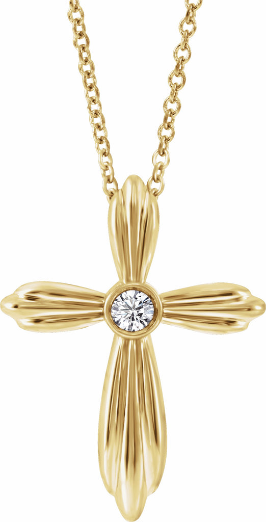 14k yellow .06 ctw diamond cross 16-18" necklace         