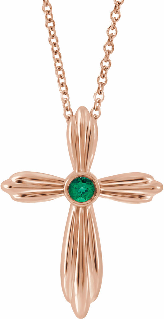 14k rose emerald cross 16-18" necklace