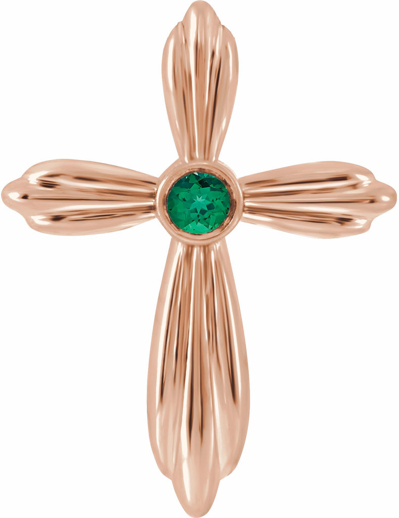 14k rose emerald cross pendant          