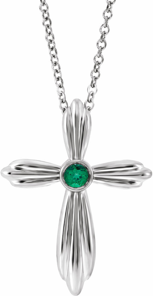 14k white emerald cross 16-18" necklace