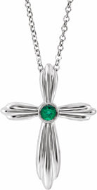 sterling silver chathamâ® lab-created emerald cross 16-18" necklace  