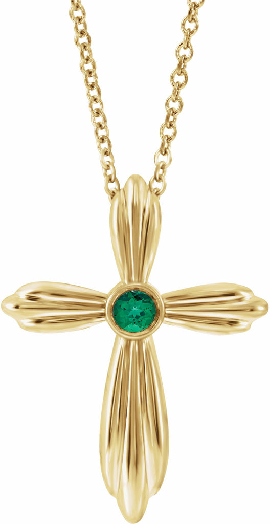 14k yellow emerald cross 16-18" necklace  