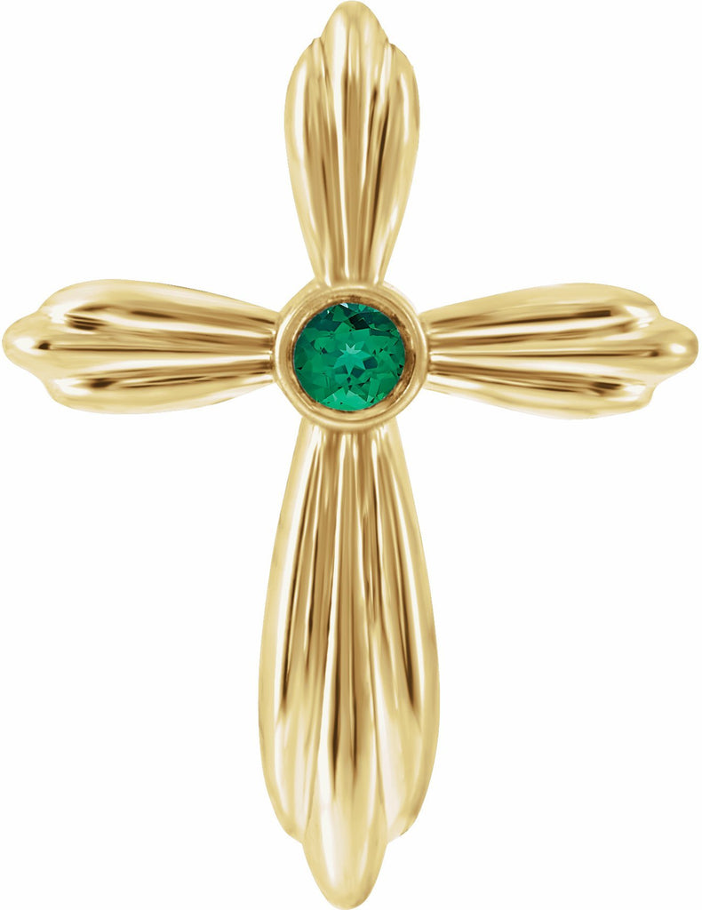 14k yellow emerald cross pendant          