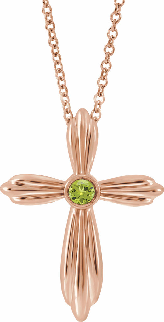 14k rose peridot cross 16-18" necklace