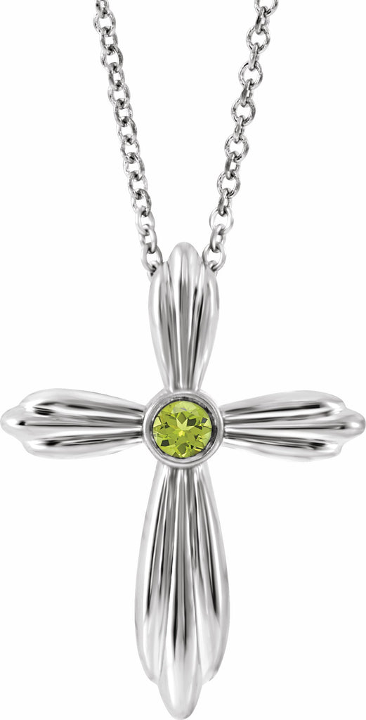 14k white peridot cross 16-18" necklace