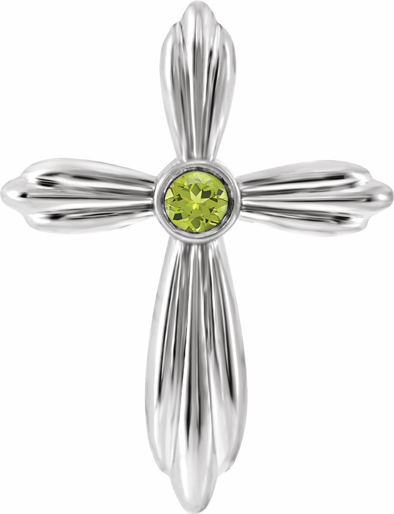 14k white peridot cross pendant         