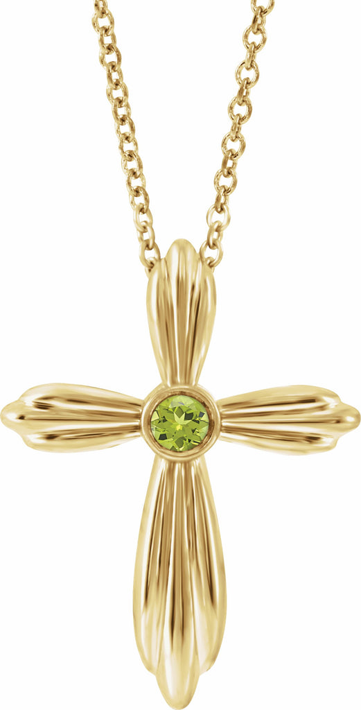 14k yellow peridot cross 16-18" necklace