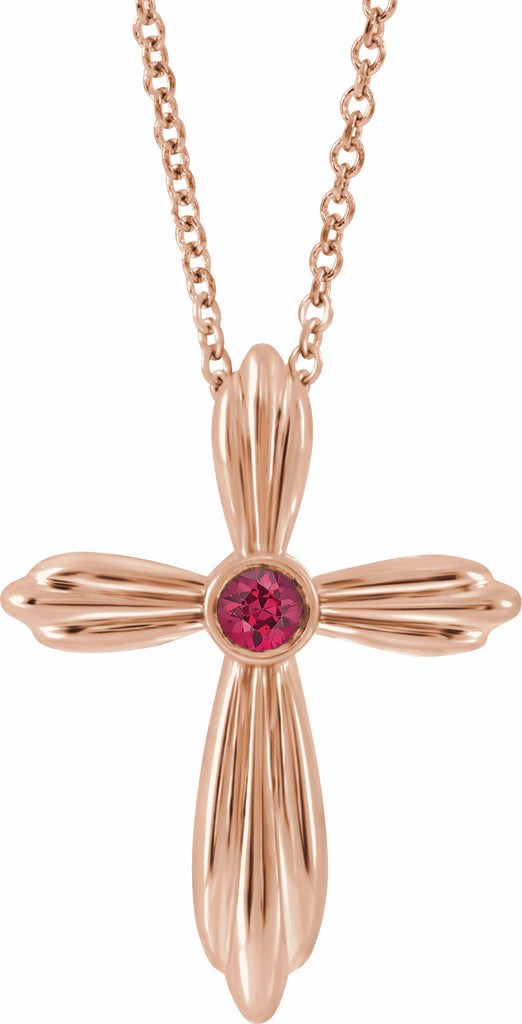 14k rose ruby cross 16-18" necklace