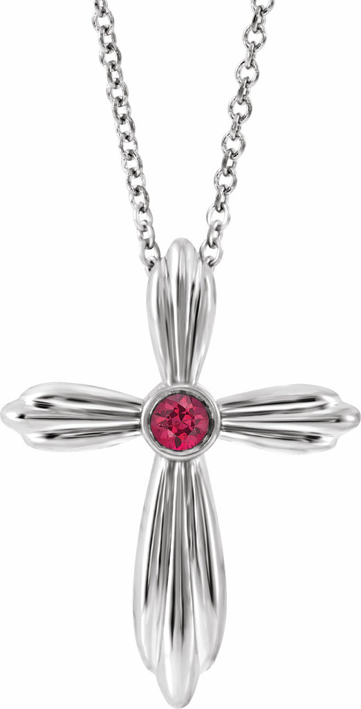 14k white ruby cross 16-18" necklace