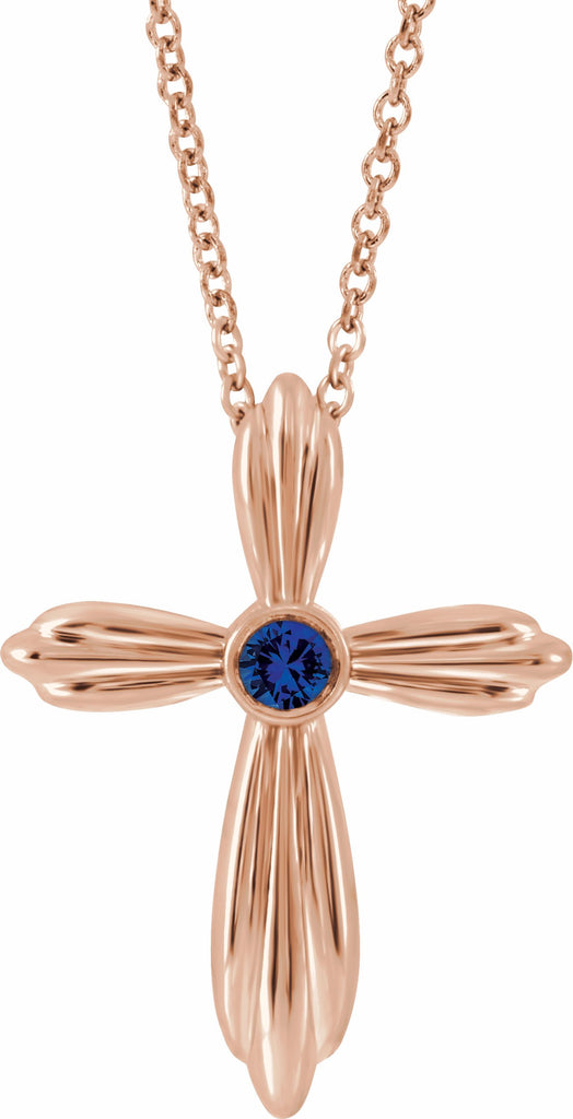 14k rose blue sapphire cross 16-18" necklace