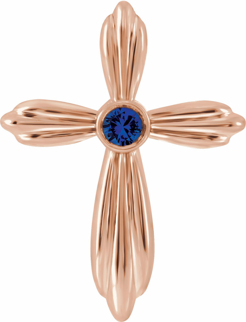 14k rose chathamâ® created blue sapphire cross pendant  