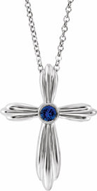 sterling silver chathamâ® lab-created blue sapphire cross 16-18" necklace  