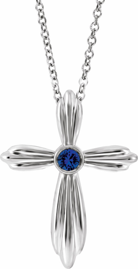 sterling silver blue sapphire cross 16-18" necklace  