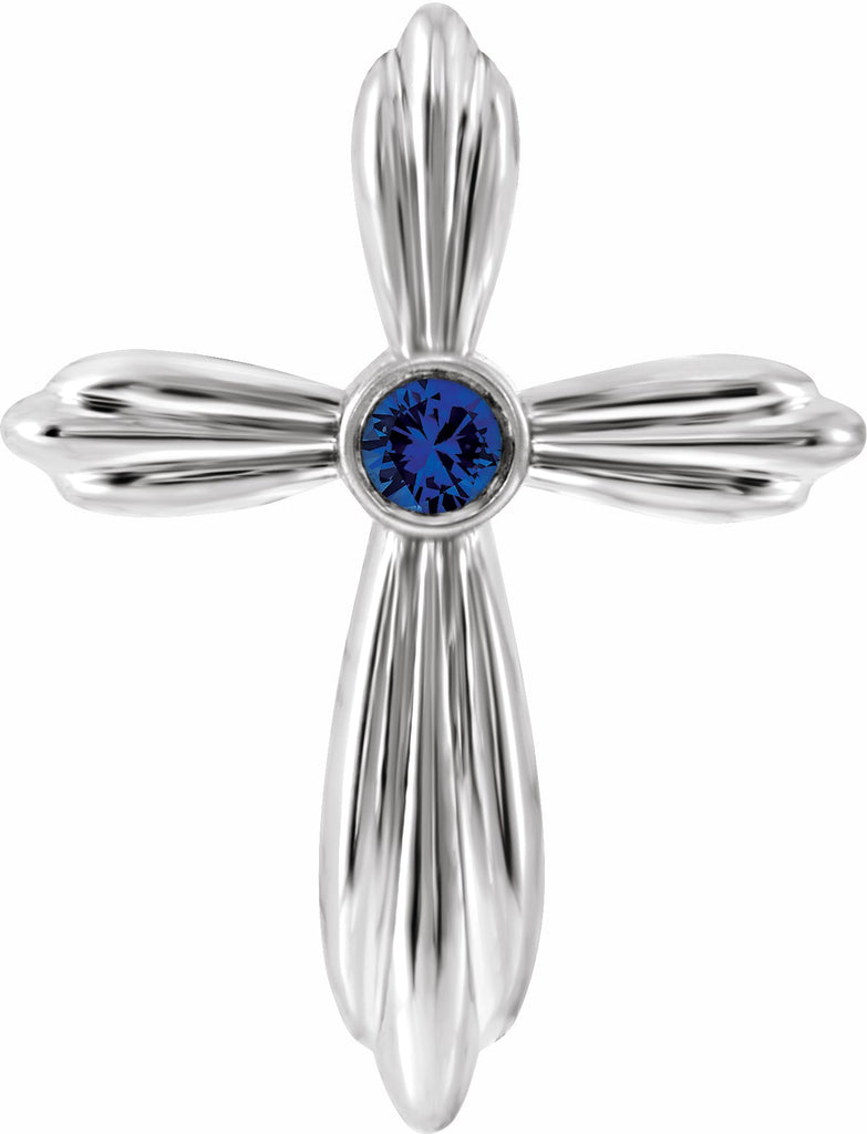 sterling silver chathamâ® created blue sapphire cross pendant  