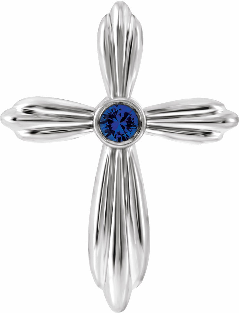 platinum chathamâ® created blue sapphire cross pendant  