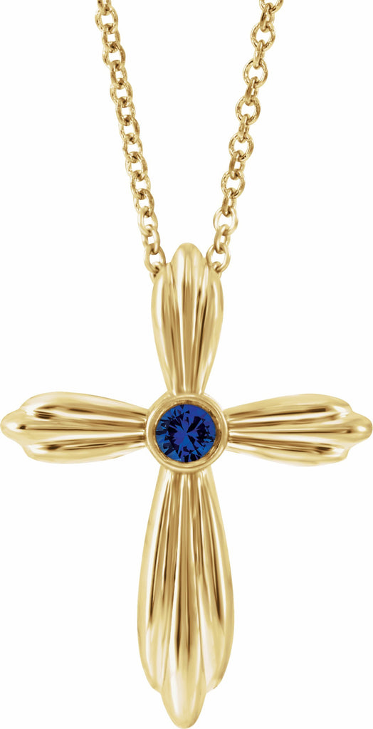 14k yellow blue sapphire cross 16-18" necklace