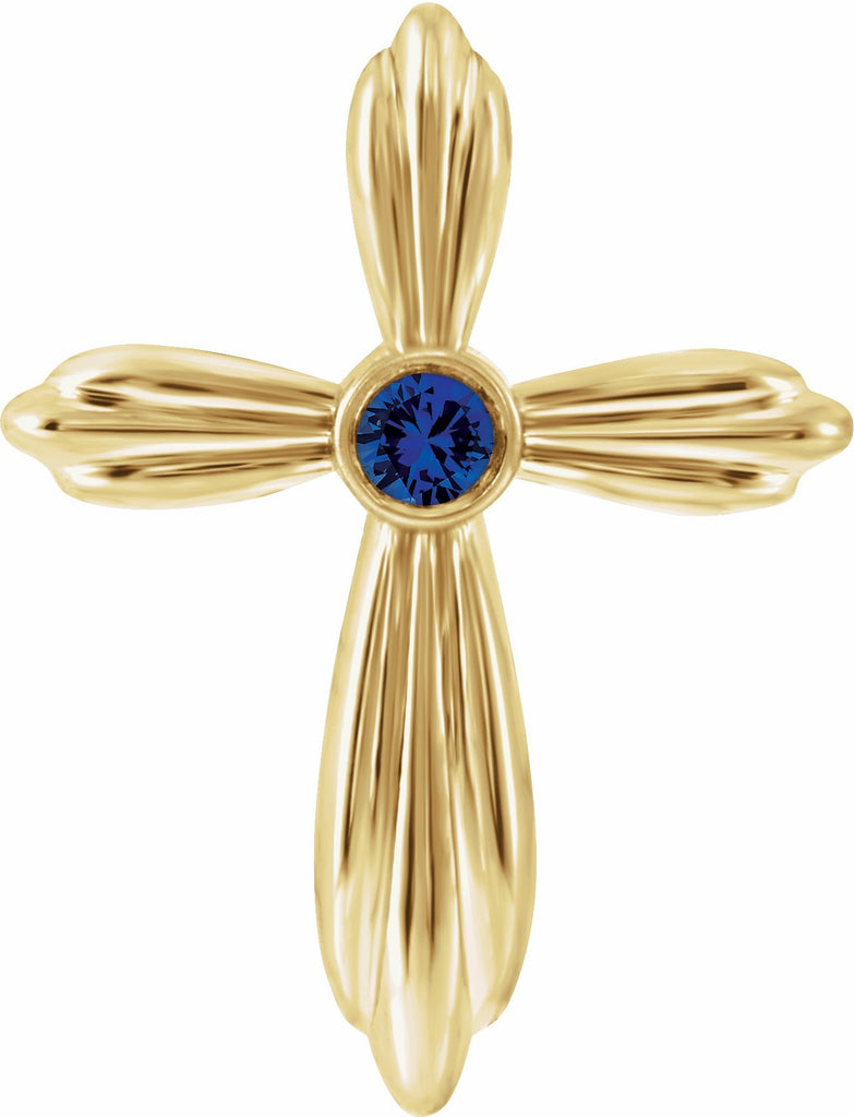 14k yellow blue sapphire cross pendant            