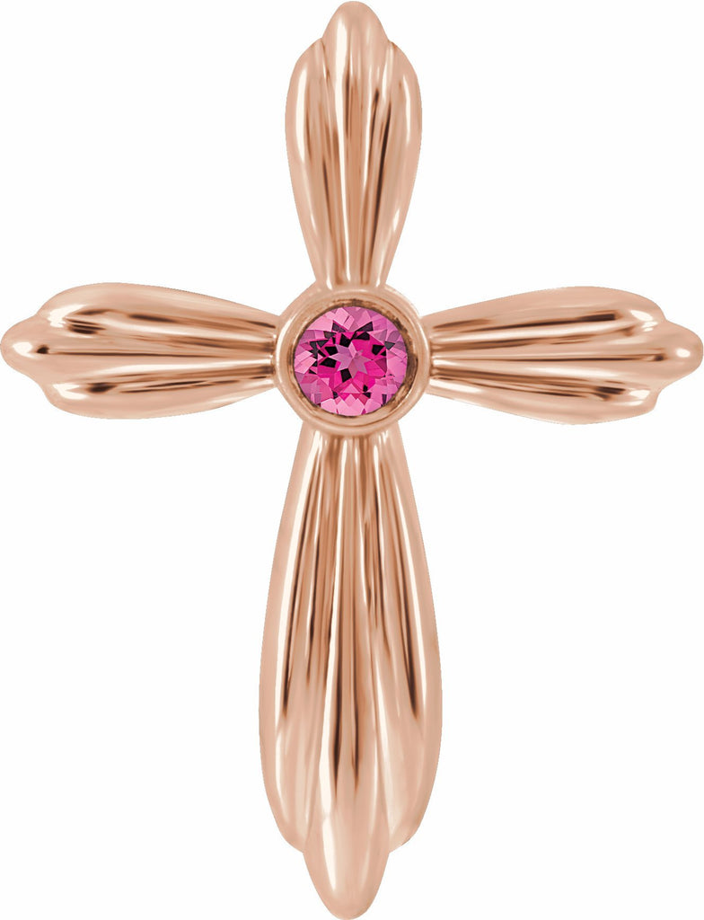 14k rose pink tourmaline cross pendant        