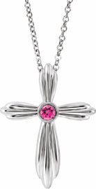 sterling silver pink tourmaline cross 16-18" necklace        