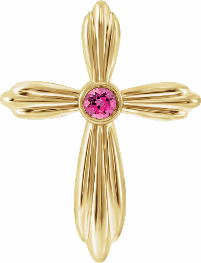 14k yellow pink tourmaline cross pendant        