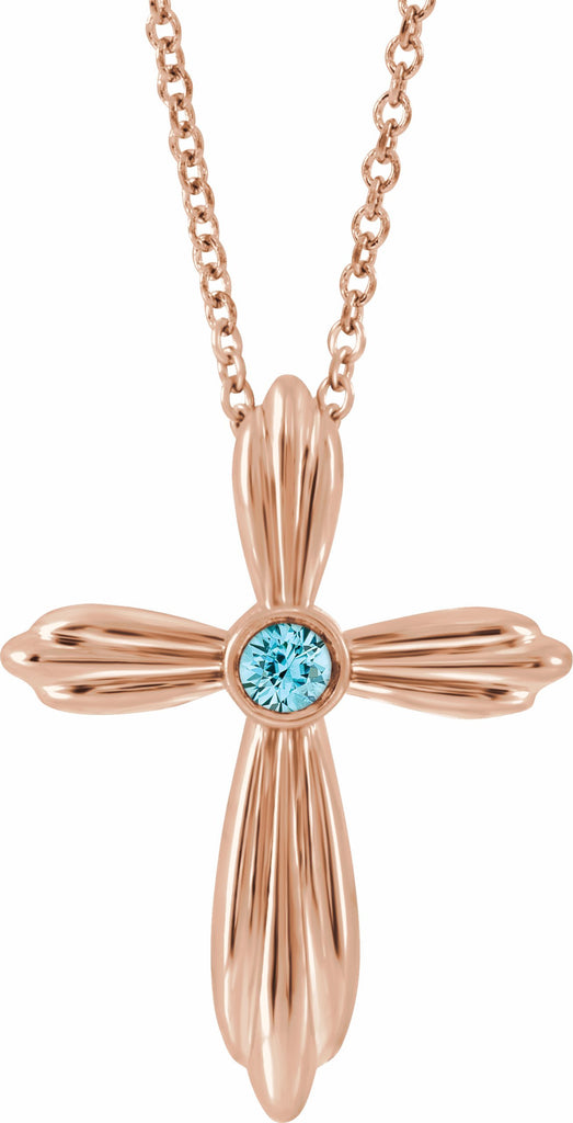 14k rose blue zircon cross 16-18" necklace