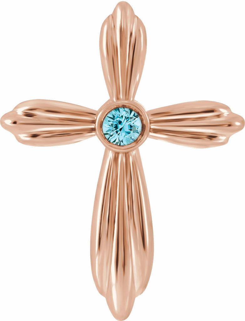 14k rose blue zircon cross pendant     