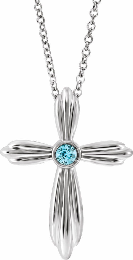 14k white blue zircon cross 16-18" necklace