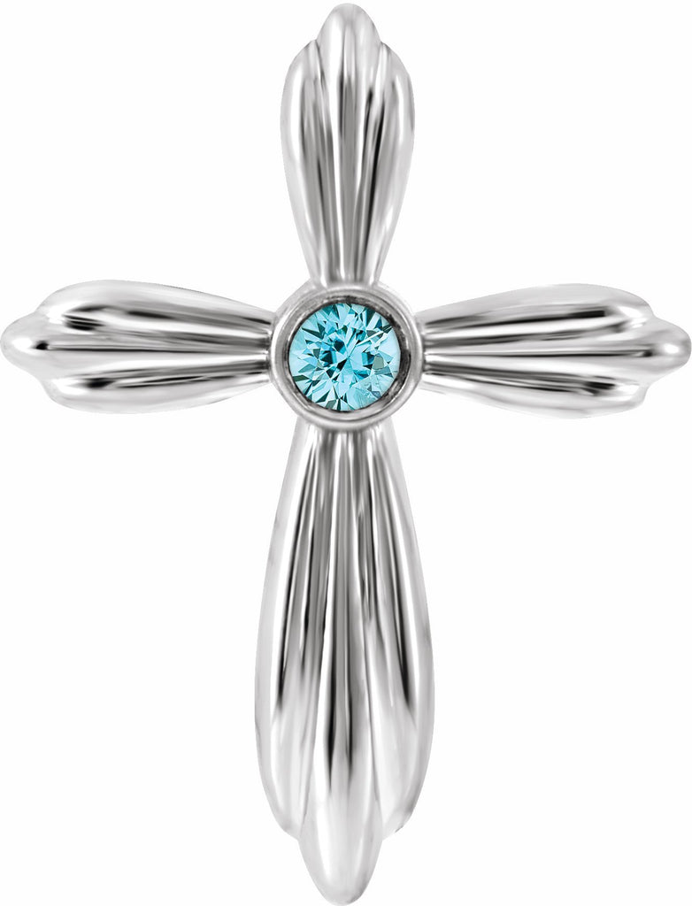 14k white blue zircon cross pendant     