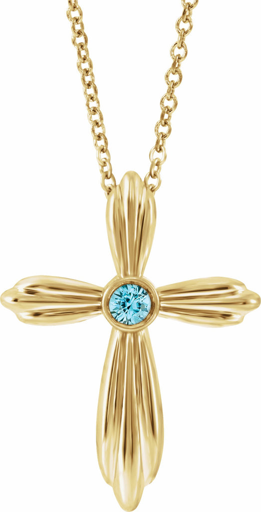 14k yellow blue zircon cross 16-18" necklace    