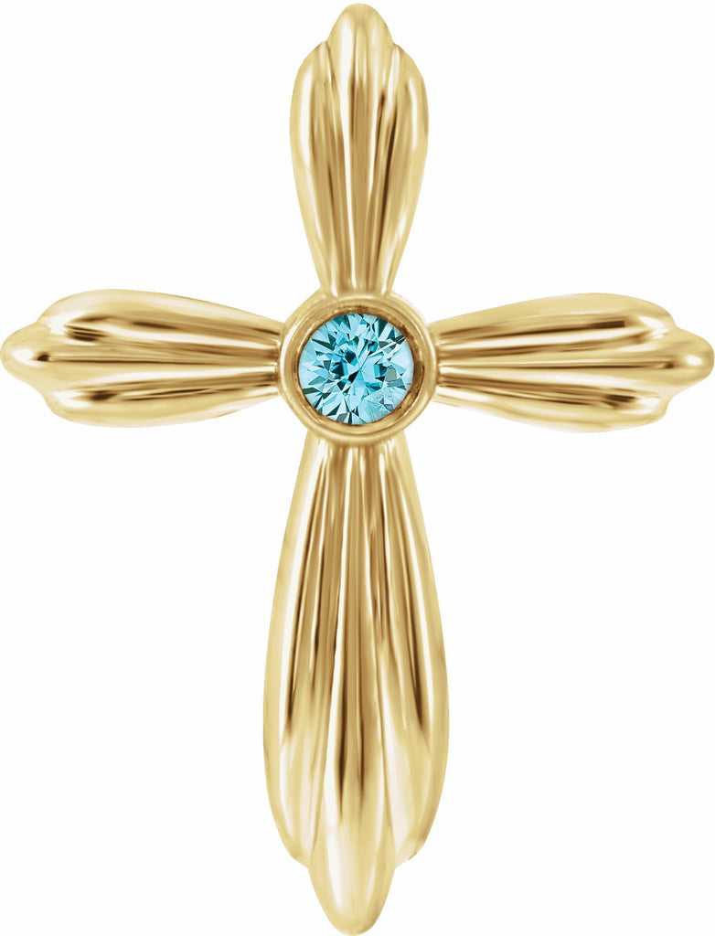 14k yellow blue zircon cross pendant     