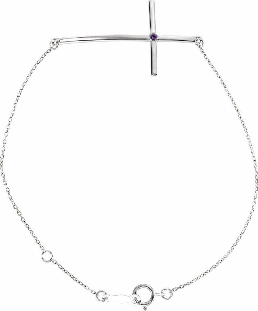 14k white amethyst sideways cross bracelet    