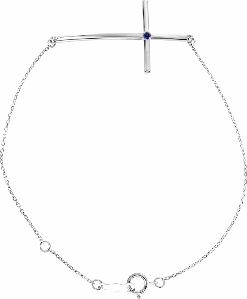 14k white blue sapphire sideways cross bracelet  