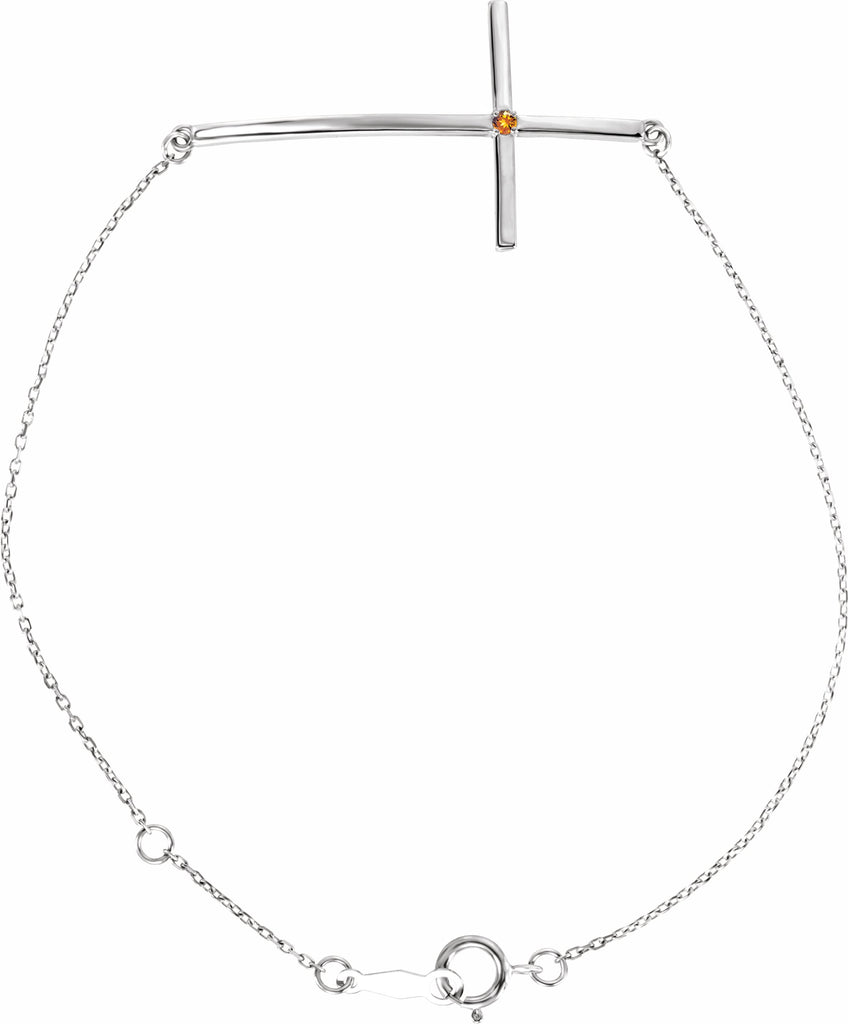14k white citrine sideways cross bracelet