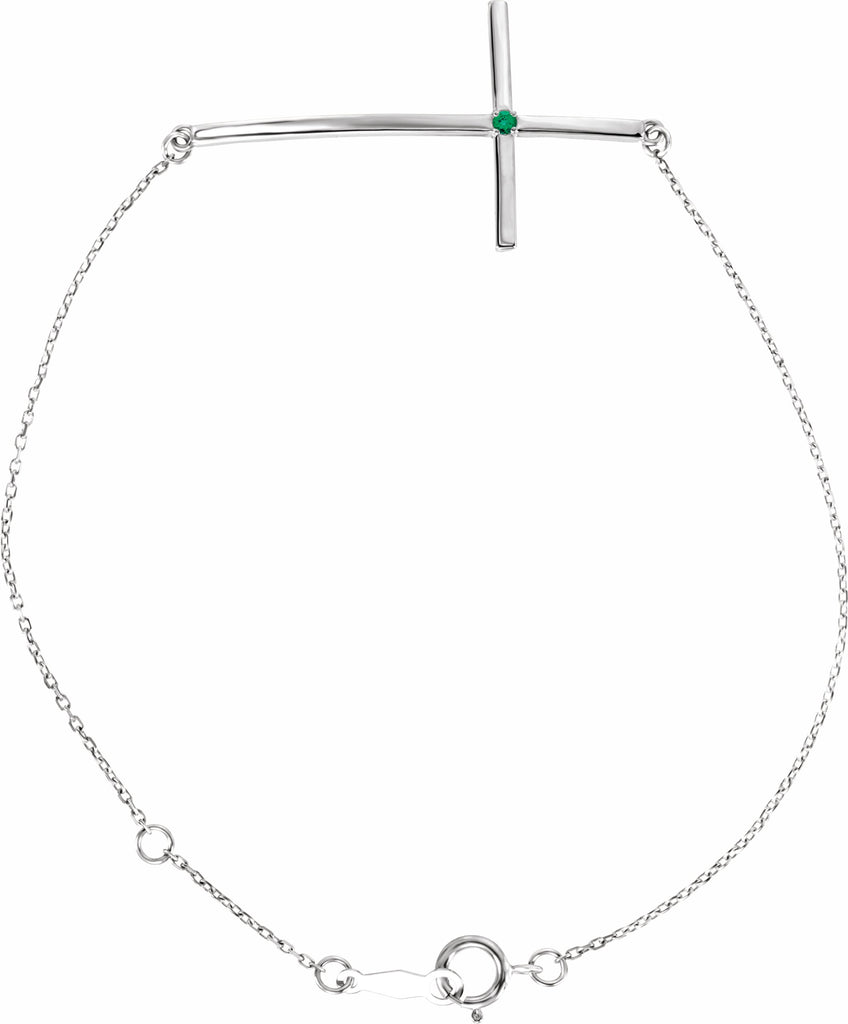 sterling silver imitation emerald sideways cross bracelet   