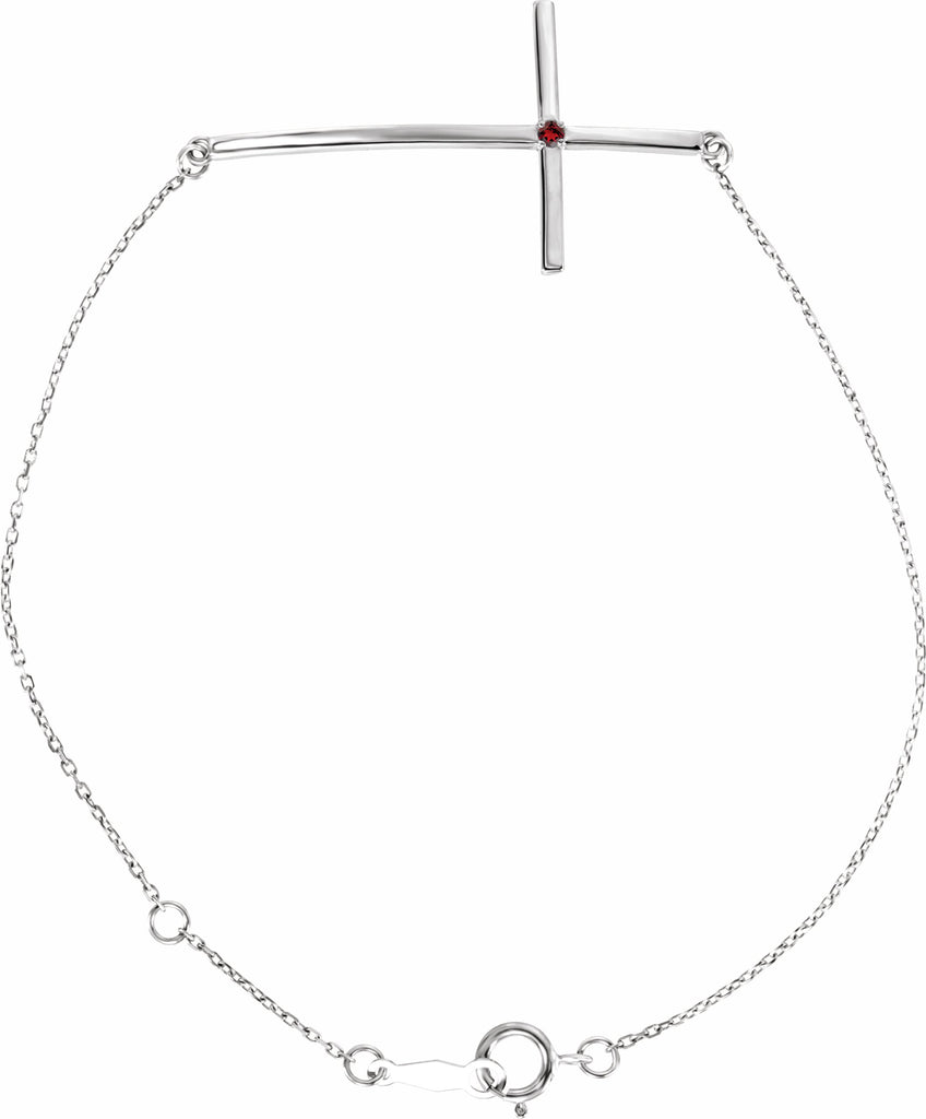 14k white mozambique garnet sideways cross bracelet  