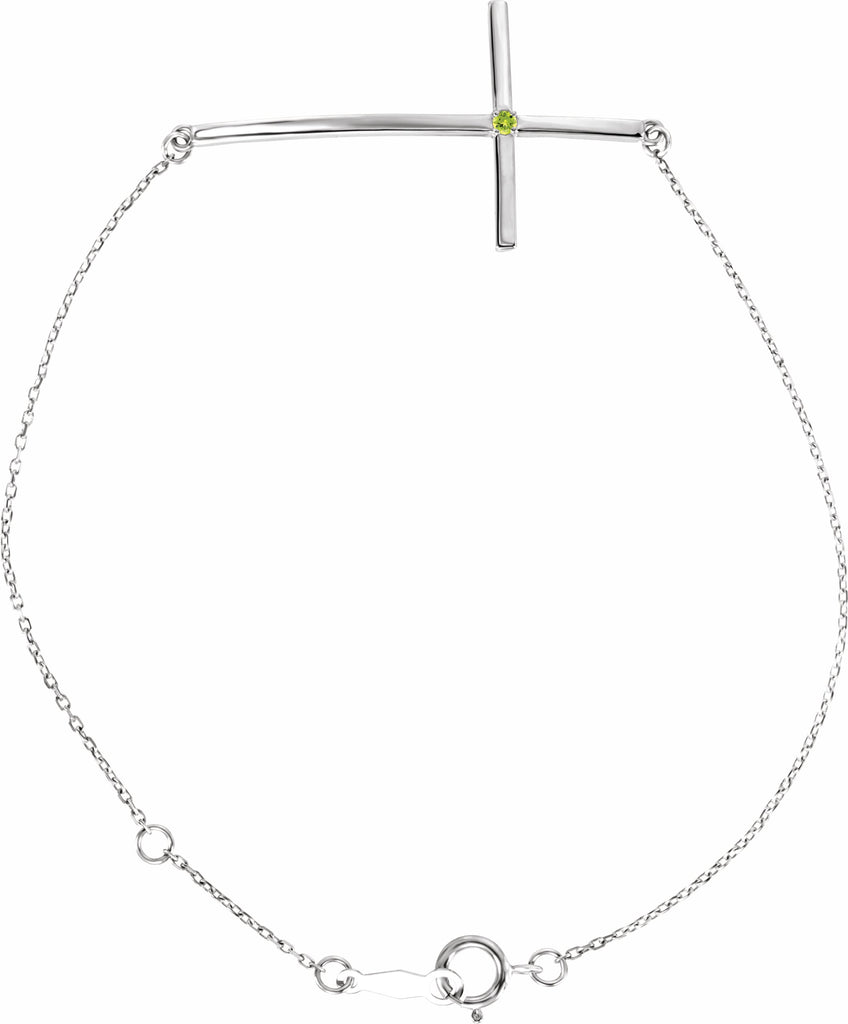 platinum peridot sideways cross bracelet
