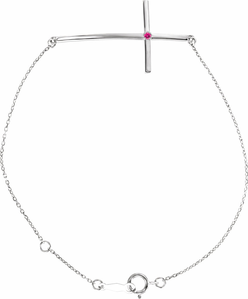 sterling silver imitation pink tourmaline sideways cross bracelet   