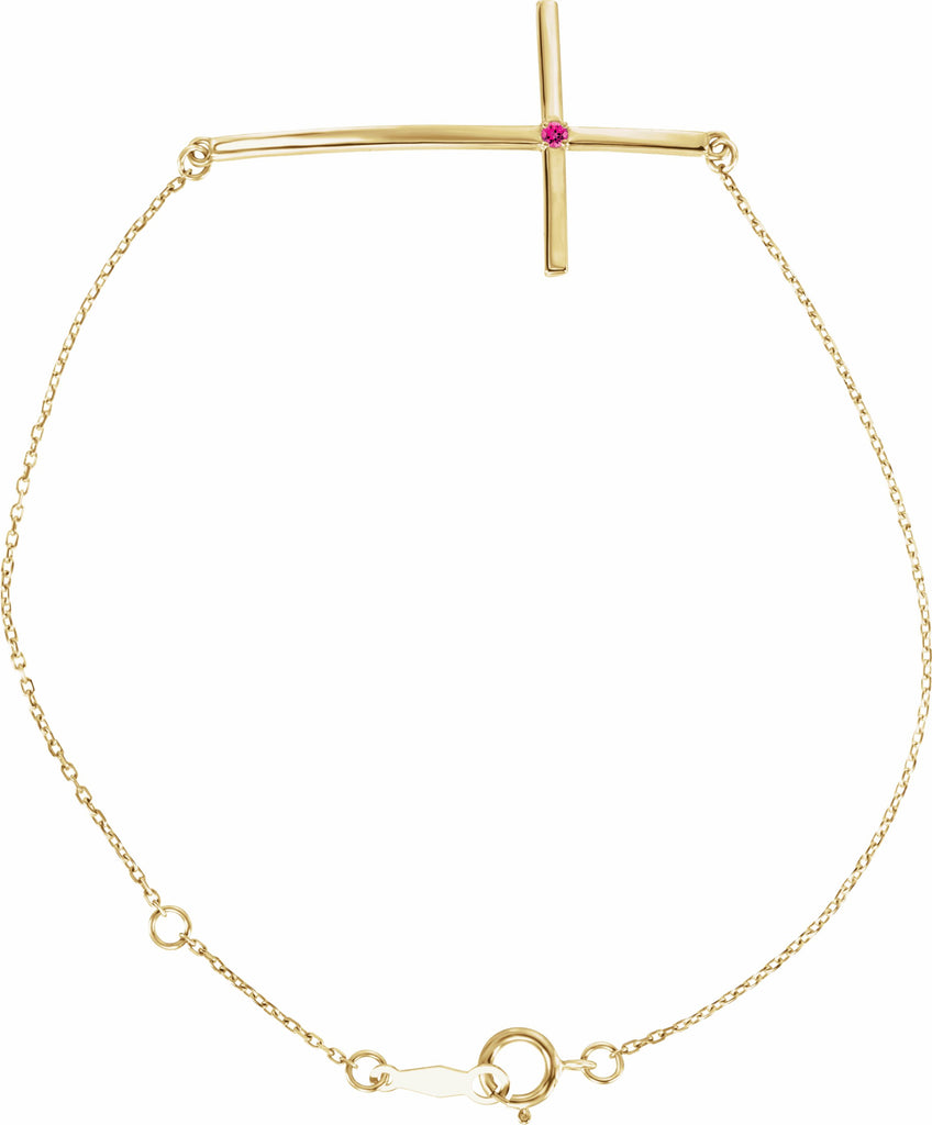 14k yellow pink tourmaline sideways cross bracelet  